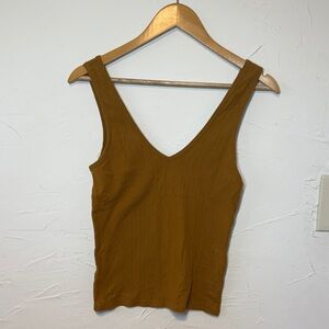 Everlane Mustard Ribbed V-Neck Tank Top